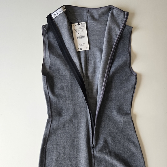 ZARA ZW COLLECTION Seamed Fitted Stretch Mock Neck Long Dress - Picture 9 of 16